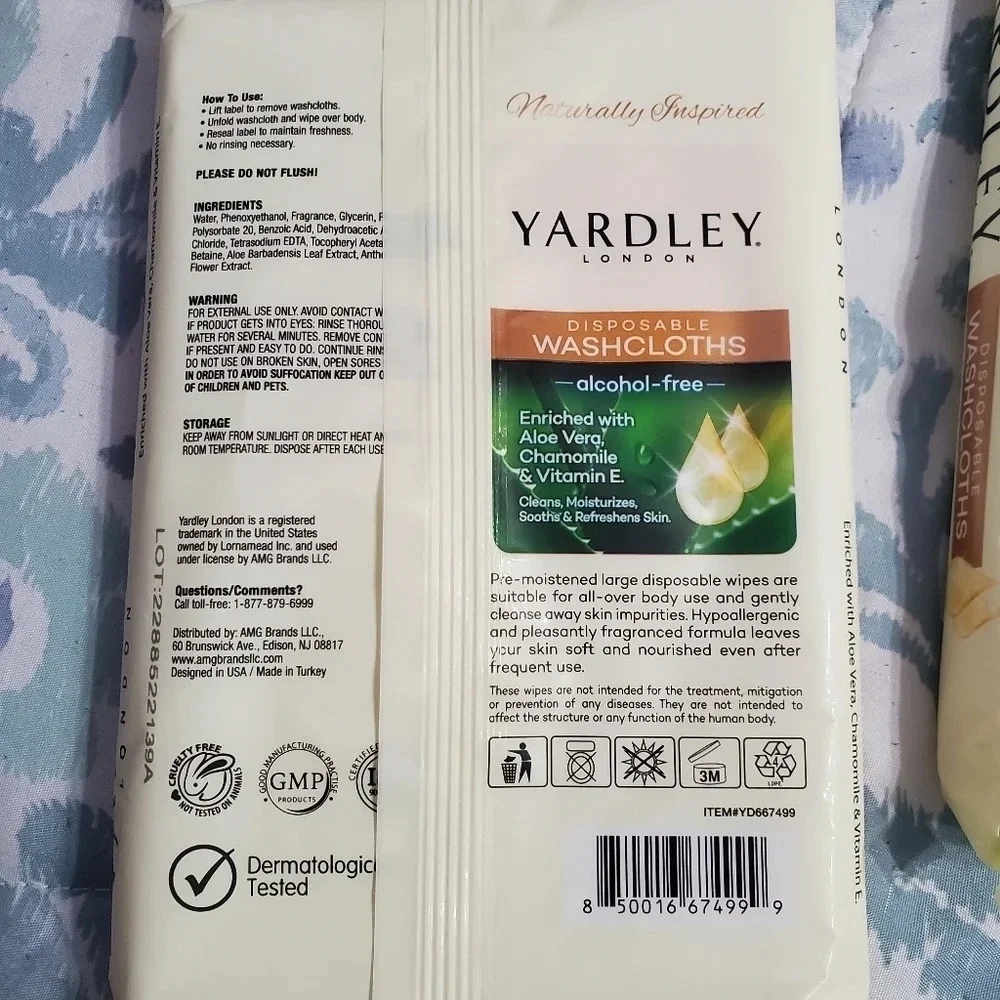 Yardley London Disposable Washcloths Aloe Vera 3 Packs Clean Moisturizing Shower
